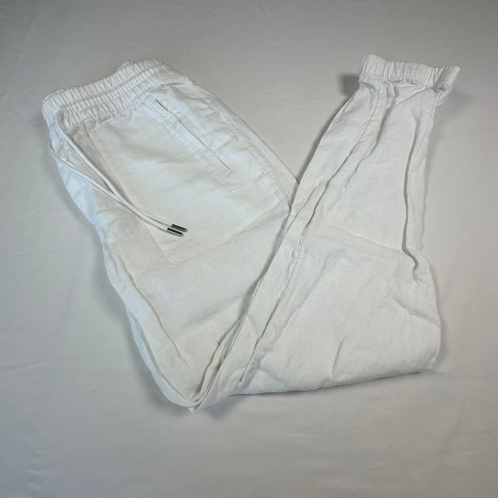 Athleta White Linen Blend Jogger Pants Drawstring Waist Elastic Cuffs Casual 4 - Picture 1 of 13